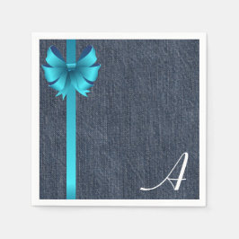 Monogramm auf Denim mit blauem Ribbon Serviette