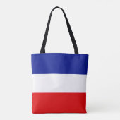 Monogramm auf der blau-rot-weiß gestreiften Totbeu Tasche (Rückseite)