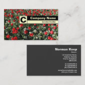 Monogramm auf der Kante - rote Tulips und Primrose Visitenkarte (Vorne/Hinten)