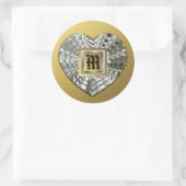 Monogramm auf Diamant-Herz-Gold-Siegel und Aufkleb Runder Aufkleber (Tasche)
