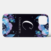 Monogramm auf Dunkelblau mit Lila blauen Blumen Case-Mate iPhone Hülle (Rückseite (Horizontal))