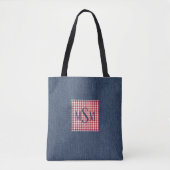 Monogramm auf dunklem Denimdruck Schulter Tasche (Vorderseite)