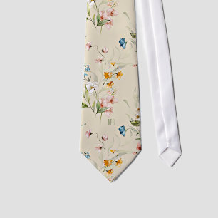 Monogramm auf farbenfroher floraler Stilleben-Kuns Krawatte