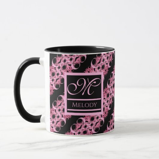 Monogramm auf Fraktal rosa und schwarz Tasse (Links)