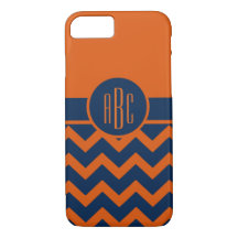 Monogramm auf gebranntem Orangen-und Marine-Blau