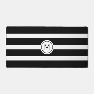Monogramm auf gestreiftem Schwarz-Weiß Schreibtischunterlage