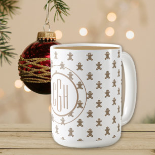 Monogramm auf Gingerbread Man Pattern 15oz Kaffeetasse