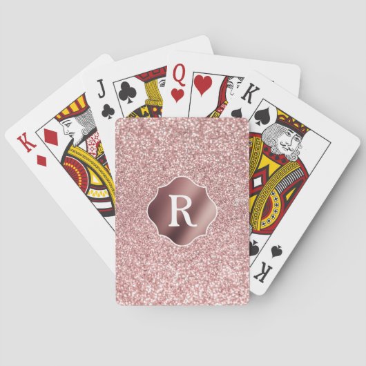 Monogramm auf glatter Rose Gold Abzeichen und Glit Spielkarten (Rückseite)