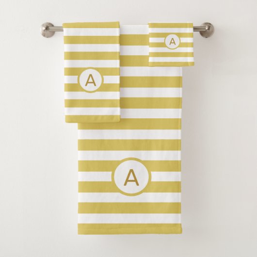 Monogramm auf Golden & White Strip Badhandtuch Set (Insitu)