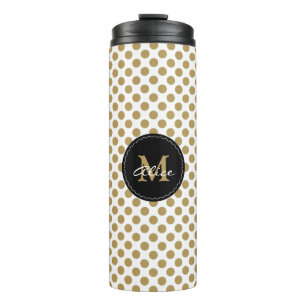 Monogramm auf Goldweißem Tupfen-Muster Thermosbecher