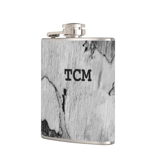 Monogramm auf Holz, schwarz und weiß Flachmann (Links)