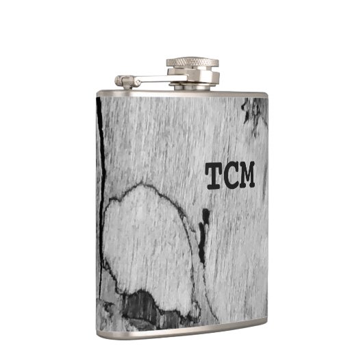 Monogramm auf Holz, schwarz und weiß Flachmann (Rechts)