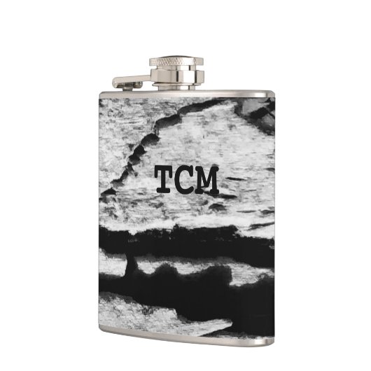 Monogramm auf Holz, schwarz und weiß Flachmann (Links)