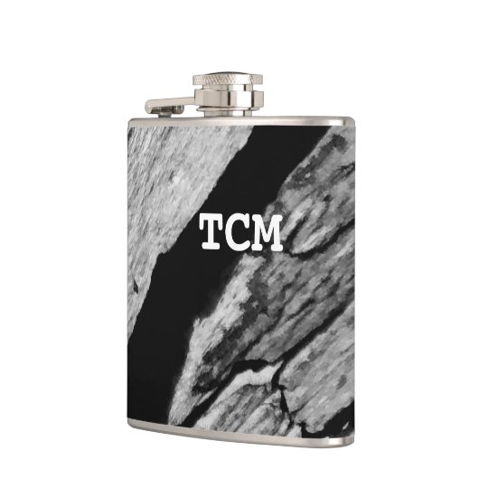 Monogramm auf Holz, schwarz und weiß Flachmann (Links)