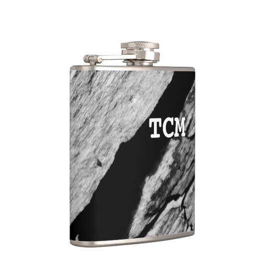 Monogramm auf Holz, schwarz und weiß Flachmann (Rechts)