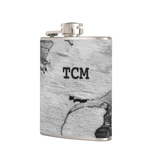 Monogramm auf Holz, schwarz und weiß Flachmann (Links)