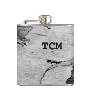 Monogramm auf Holz, schwarz und weiß Flachmann