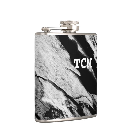 Monogramm auf Holz, schwarz und weiß Flachmann (Rechts)