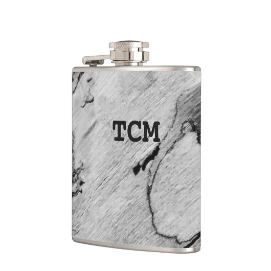 Monogramm auf Holz, schwarz und weiß Flachmann (Links)