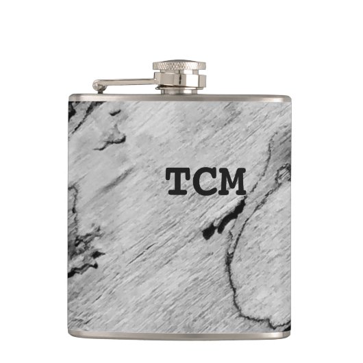 Monogramm auf Holz, schwarz und weiß Flachmann (Vorderseite)