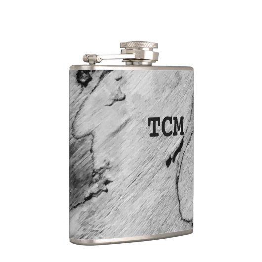 Monogramm auf Holz, schwarz und weiß Flachmann (Rechts)