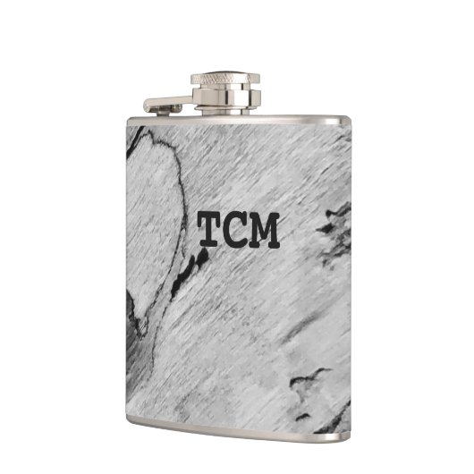 Monogramm auf Holz, schwarz und weiß Flachmann (Links)