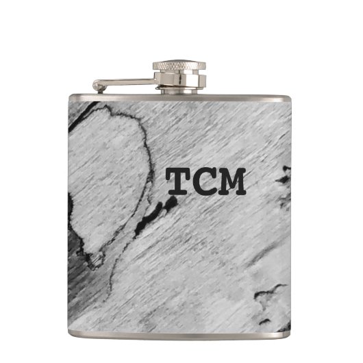 Monogramm auf Holz, schwarz und weiß Flachmann (Vorderseite)