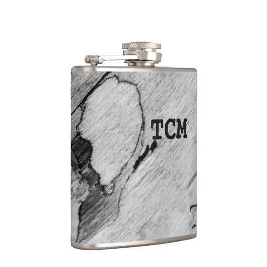 Monogramm auf Holz, schwarz und weiß Flachmann (Rechts)