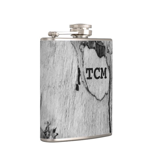 Monogramm auf Holz, schwarz und weiß Flachmann (Rechts)