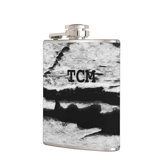 Monogramm auf Holz, schwarz und weiß Flachmann (Links)