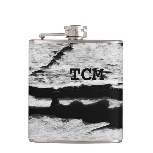 Monogramm auf Holz, schwarz und weiß Flachmann (Vorderseite)