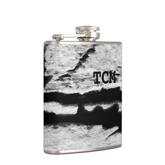 Monogramm auf Holz, schwarz und weiß Flachmann (Rechts)