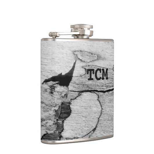 Monogramm auf Holz, schwarz und weiß Flachmann (Rechts)