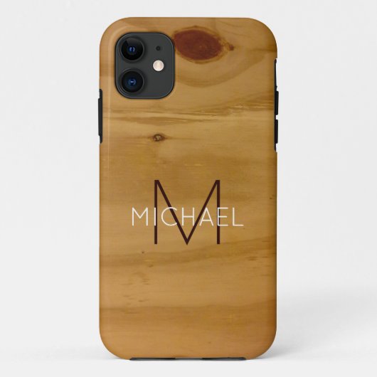 Monogramm auf Imitat Holz rustikal Case-Mate iPhone Hülle (Rückseite)