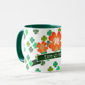 Monogramm auf Klee-Kleeblatt-Muster Tasse (Vorderseite Links)