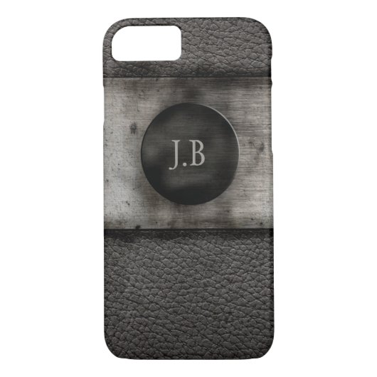 Monogramm auf Leder und verrostetem Metall Case-Mate iPhone Hülle (Rückseite)