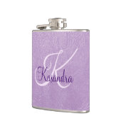 Monogramm auf Lila Leder Flachmann (Links)