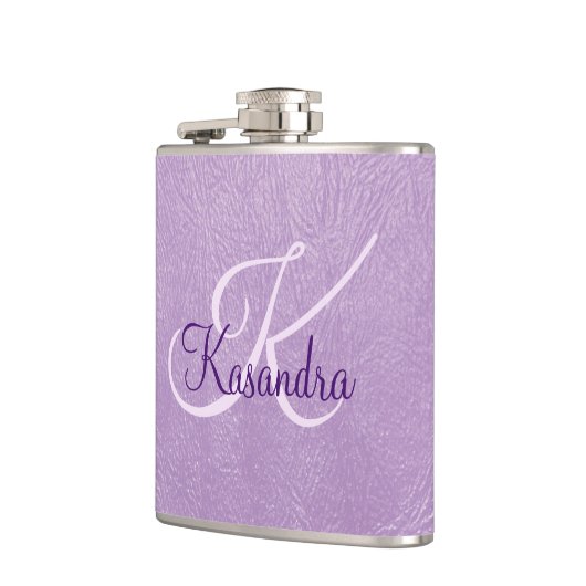 Monogramm auf Lila Leder Flachmann (Links)