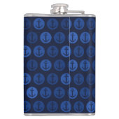 Monogramm auf Marine-Blau-Ton verankert Muster Flachmann (Rückseite)