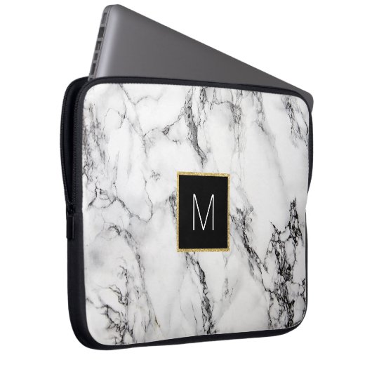 Monogramm auf Marmor Laptopschutzhülle (Vorne Rechts)
