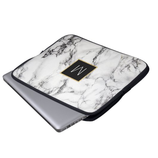 Monogramm auf Marmor Laptopschutzhülle (Vorne Knopf)