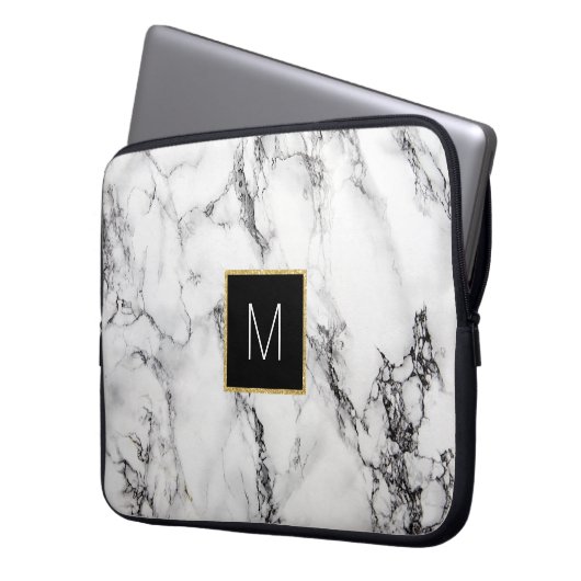 Monogramm auf Marmor Laptopschutzhülle (Vorderseite Links)