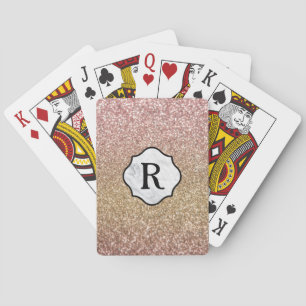 Monogramm auf Marmoremblem, Gold- und Roségold-Gli Spielkarten