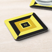 Monogramm auf Schwarz-Gelb-Geometrie Getränkeuntersetzer (Linke Seite)