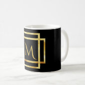 Monogramm auf Schwarz mit Imitat, vergoldeter Deko Kaffeetasse (VorderseiteRechts)