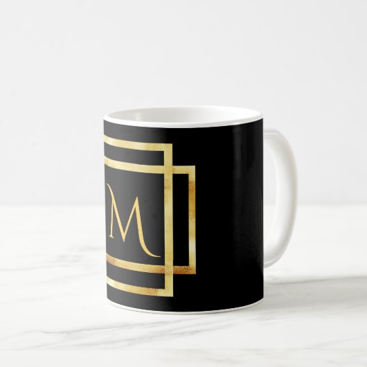Monogramm auf Schwarz mit Imitat, vergoldeter Deko Kaffeetasse (VorderseiteRechts)