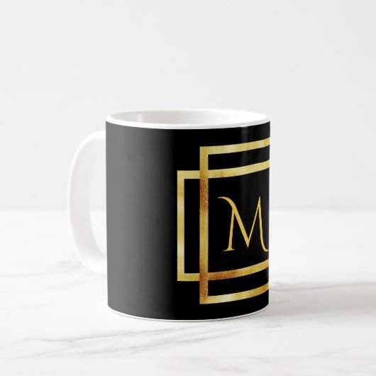 Monogramm auf Schwarz mit Imitat, vergoldeter Deko Kaffeetasse (Vorderseite Links)