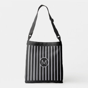 Monogramm auf Schwarz & Silber Grau Vertikal Gestr Tragetaschen Mit Langen Trägern