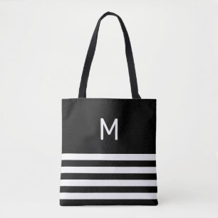 Monogramm auf Schwarz-Weiß-Gestreift Tasche