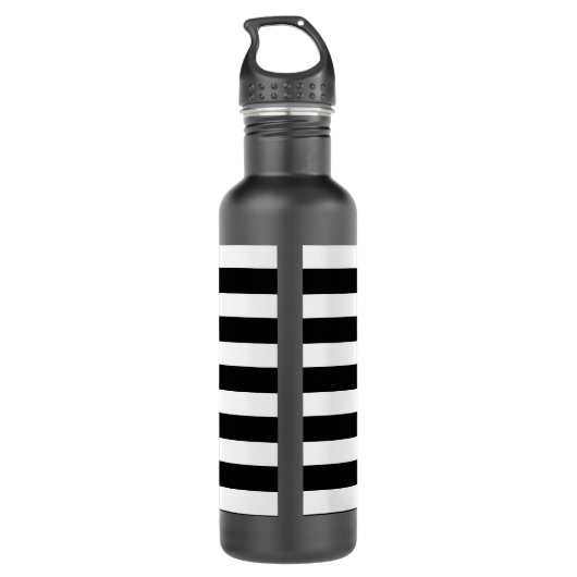 Monogramm auf Schwarz/Weiß Streifen Edelstahlflasche (Rückseite)
